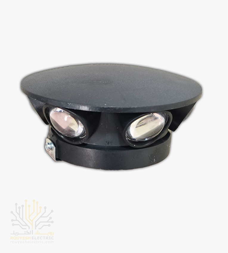 چراغ دیواری دکوراتیو 6 وات برند ایران مهر مدل گرد کد ایران 44 بدنه مشکی نور آفتابی