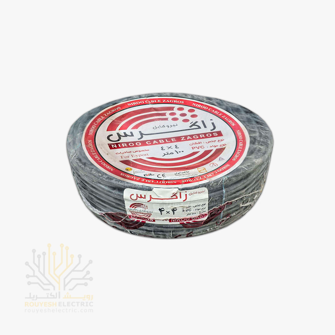 کابل برق نمره 4x4 برند نیرو کابل زاگرس استاندارد حلقه 100 متری