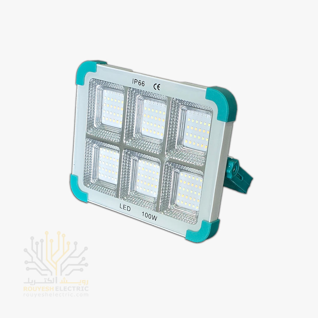 چراغ اضطراری پروژکتوری 180 SMD برند کاربیست 6 پنجره 100 وات 5 حالته دارای پنل خورشیدی مگنت دار