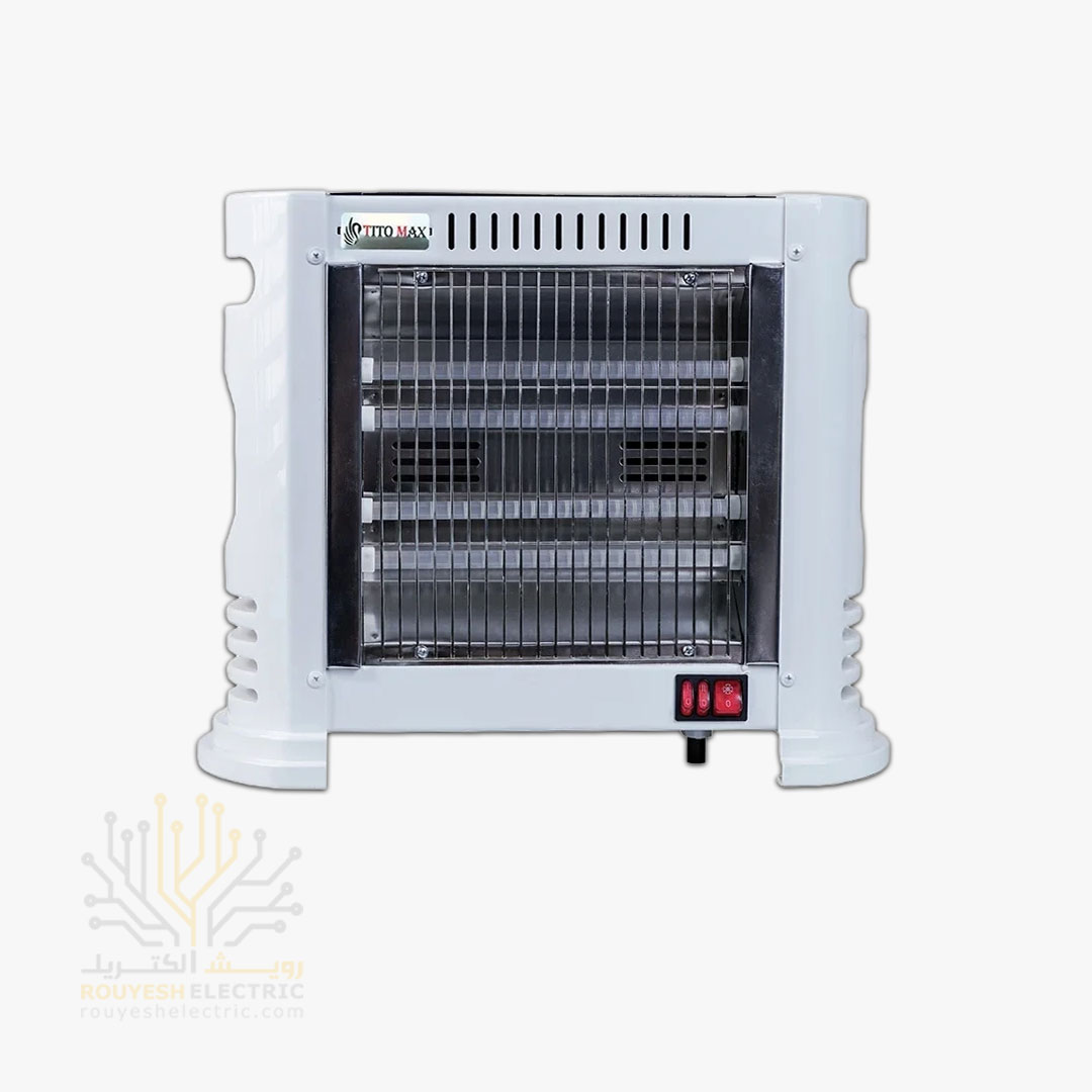 بخاری برقی پنج شعله برند تیتومکس مدل TM112 فن دار المنت شیشه ای 2000 وات