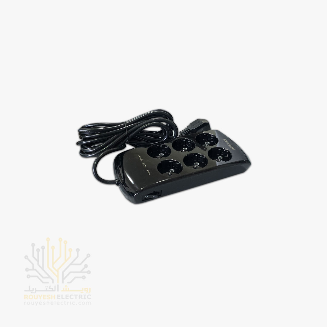 محافظ برق کامپیوتر برند فروزش مدل LT600 لوتوس شش خانه آنالوگ بدنه مشکی 4/8 متری