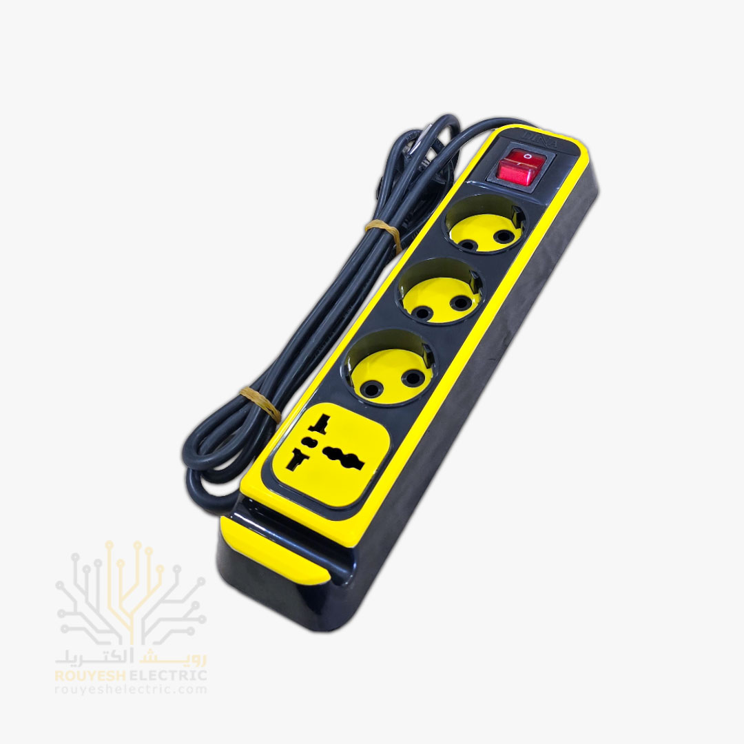 چهار راهی برق سیار برند دینا بدنه مشکی مبدل دار مغز کابل مس کابل 1/8 متری