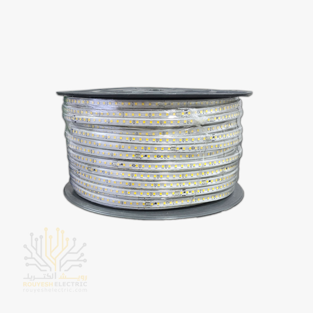 ریسه شلنگی وایرلس برند شارو لایت 35x35 تک لاین تراکم 120 برش 20 سانت 10 میل رنگ آفتابی 100 متری