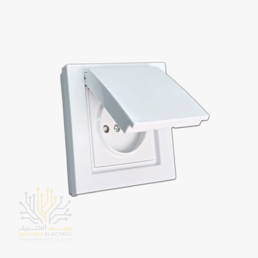 پریز برق ساده درب دار توکار برند بکر با مغزی پلی کربنات مدل آسان سفید