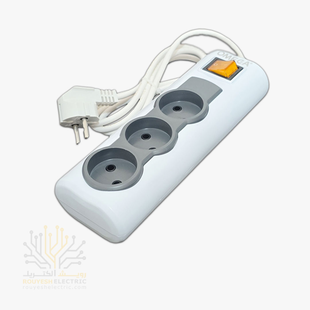 سه راهی برق سیار برند امگا مدل RD3000 استاندارد کلید دار 1/5 متری 