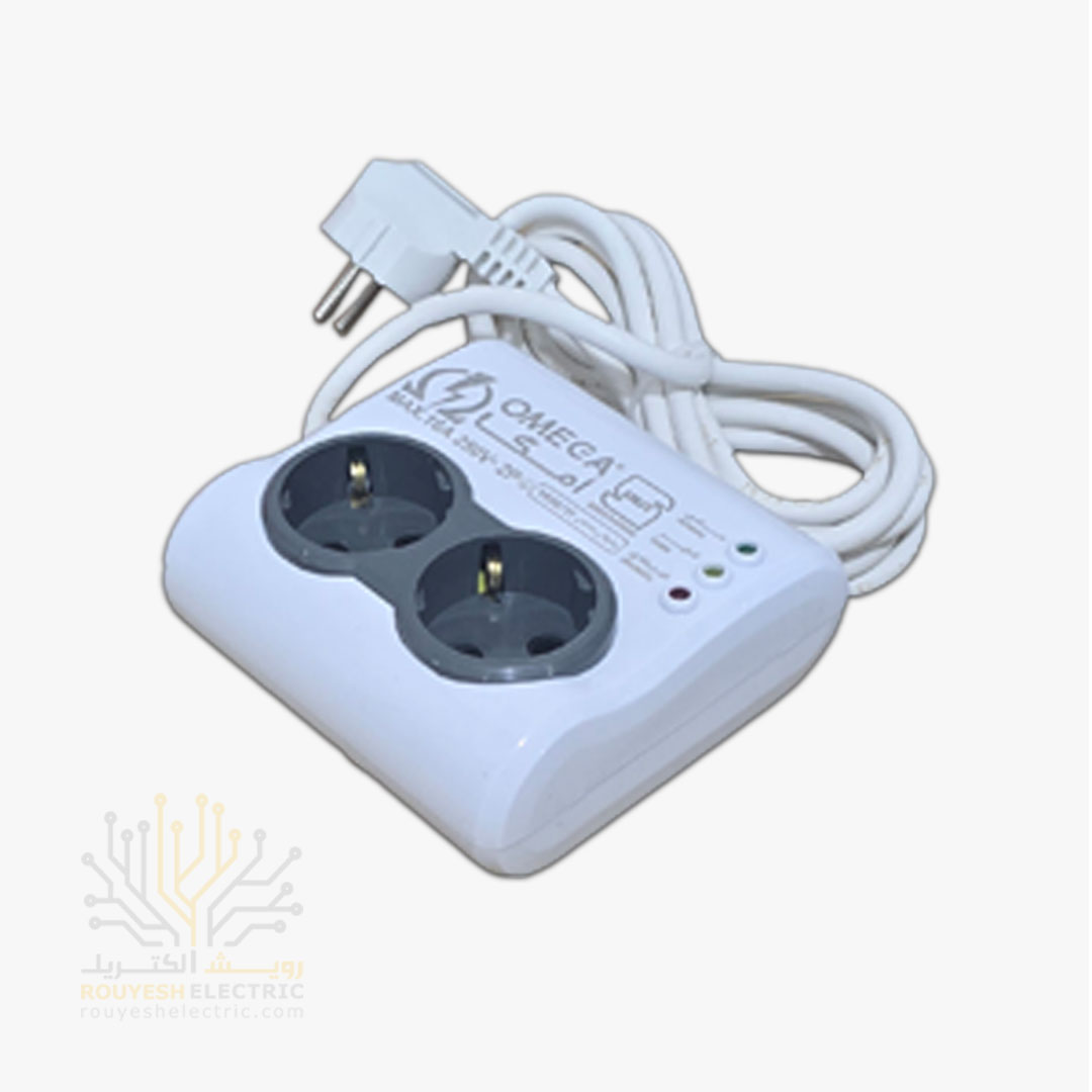 محافظ برق یخچال برند امگا مدل P4100 ارت دار 2 خانه مغزی سرامیکی استاندارد 16 آمپر 2 متری 