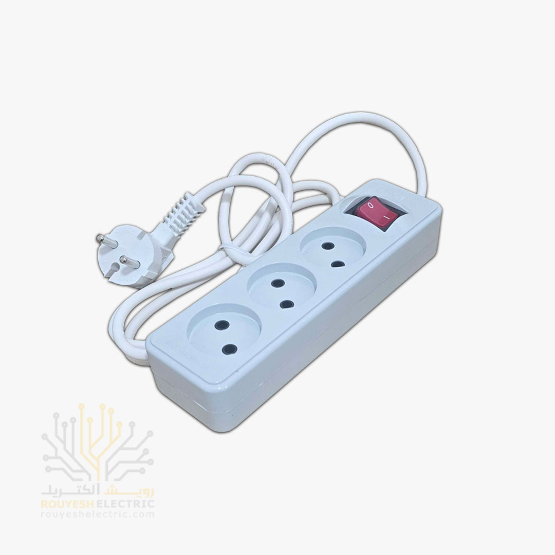 سه راهی برق سیار برند پارت الکتریک مدل شهاب 0512 استاندارد کلید دار کابل 1/8 متری