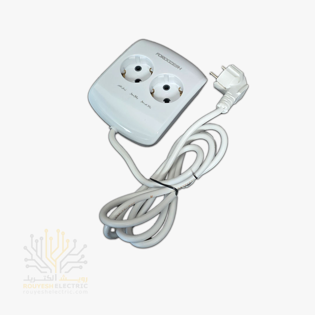 محافظ برق یخچال سیار دو خانه برند فروزش مدل LT200 لوتوس استاندارد ارتدار بدنه سفید آنالوگ 1/8 متری