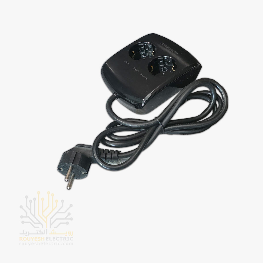 محافظ برق یخچال سیار دو خانه برند فروزش مدل LT200 لوتوس استاندارد ارتدار بدنه مشکی آنالوگ 2/8 متری
