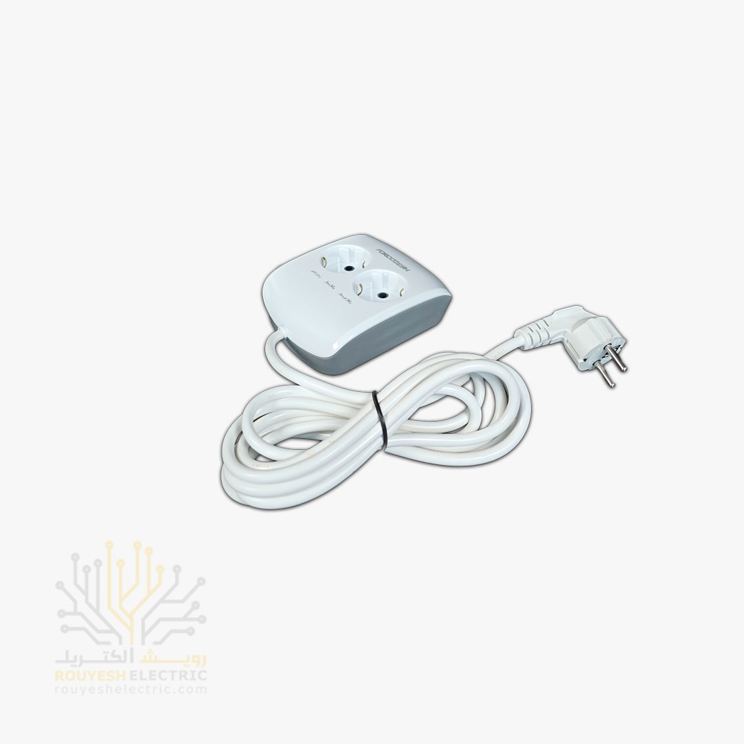 محافظ برق یخچال سیار دو خانه برند فروزش مدل LT200D لوتوس استاندارد ارتدار بدون کلید بدنه سفید دیجیتال 2/8 متری