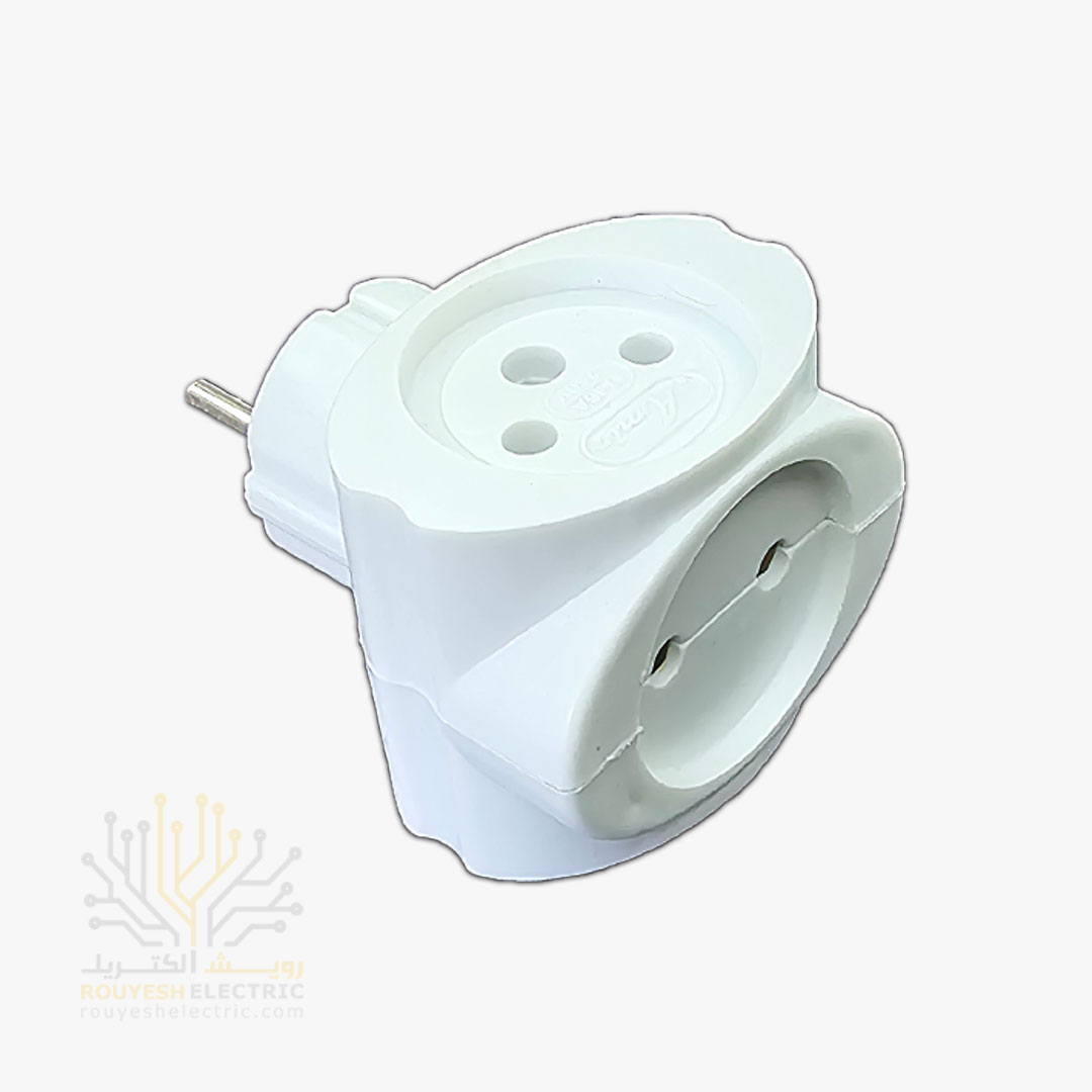 سه راهی برق دیواری برند نورسان مدل کپل گرد ساده سفید