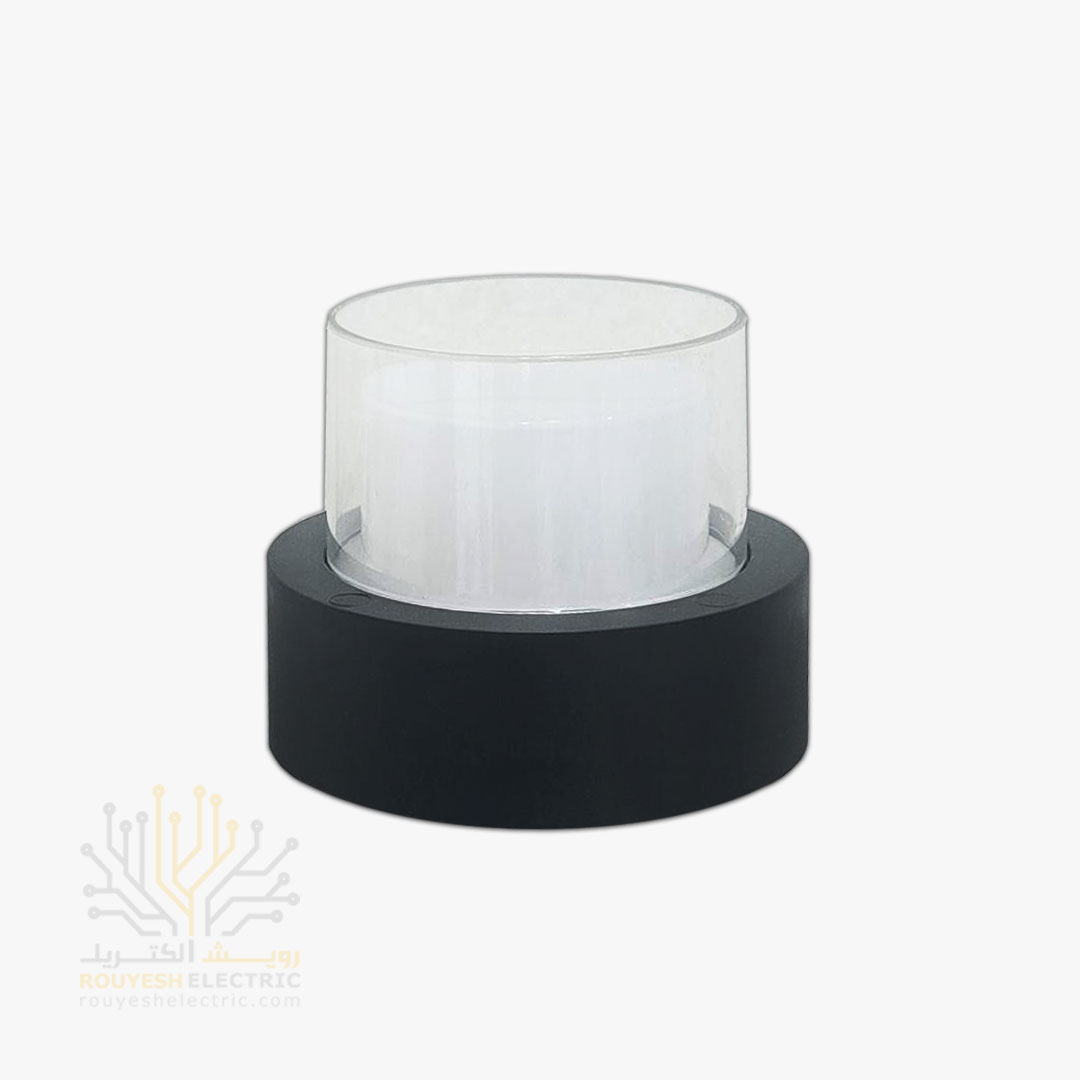 چراغ دیواری دکوراتیو 6 وات برند ایران مهر مدل استوانه یک طرفه کد ایران 25 بدنه مشکی نور آفتابی 6 ماه گارانتی