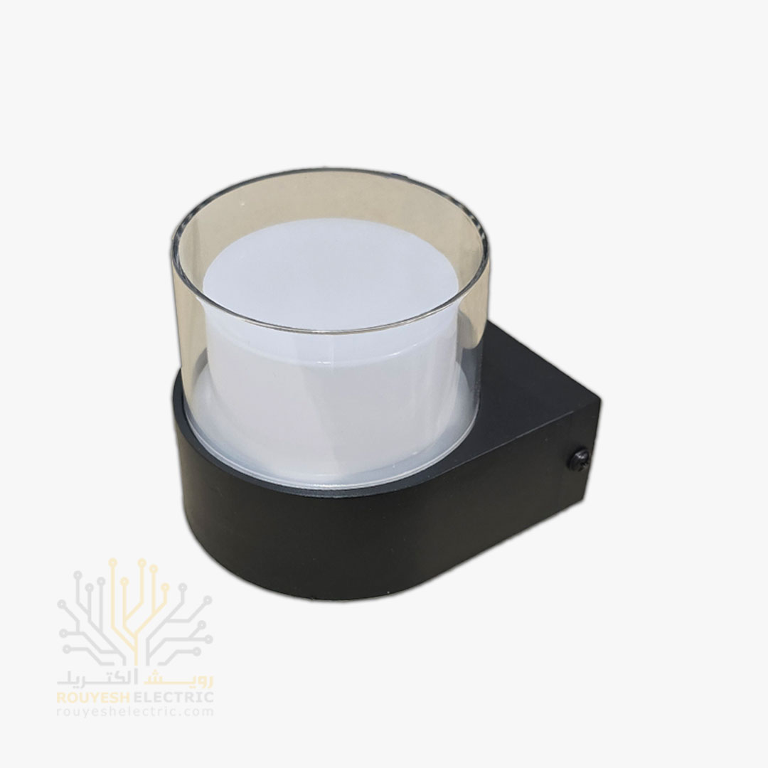 چراغ دیواری دکوراتیو 6 وات برند ایران مهر مدل استوانه یک طرفه کد ایران 17 بدنه مشکی نور نچرال